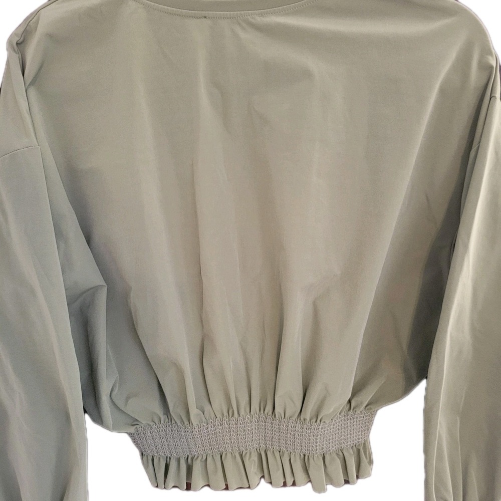 Zara Long Sleeve Crop Shirt M Olive Green Trendy Casual Boho Romantic - Picture 7 of 7